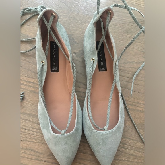 Steven Steve Madden Gennna Light Blue Pointed Toe Ballet Flat Lace Up Womens 9 - Picture 2 of 9